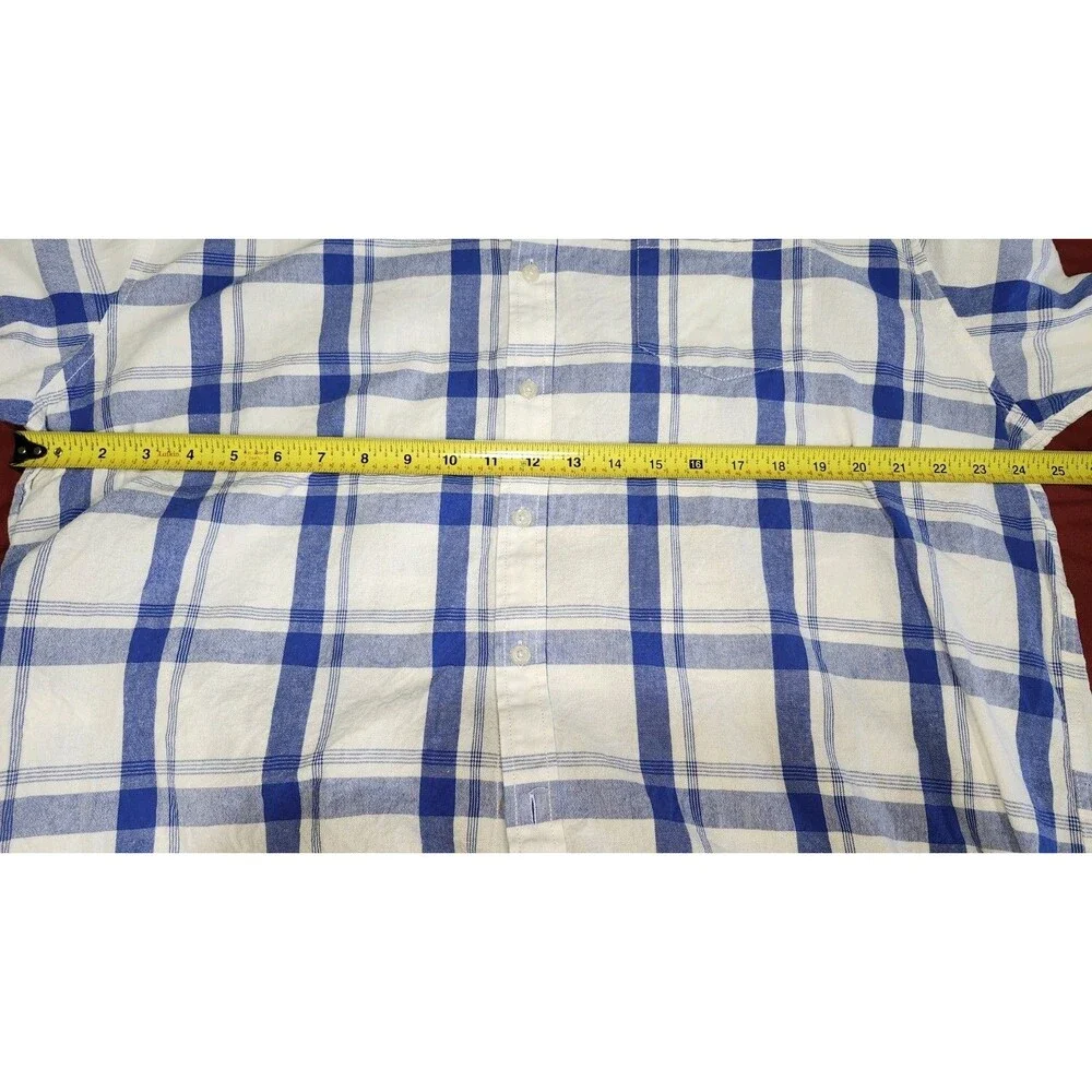 Mocotono Mens 2X White Blue Plaid Button Up Long Sleeve Shirt 100% Cotton Casual - Picture 6 of 9